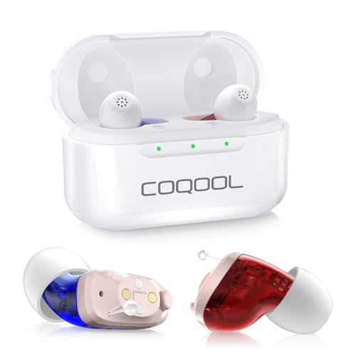 COQOOL Rechargeable Hearing Aids for Seniors with Noise Cancelling, 16-Channels & 4 Modes OTC Hearing Amplifier, Comfort Invisible In-Ear Device with Charging Case