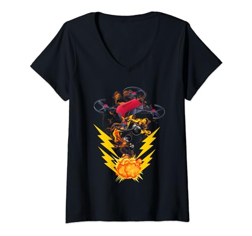 Womens Drone Attack Striker Tees Sky Drone Lovers V-Neck T-Shirt