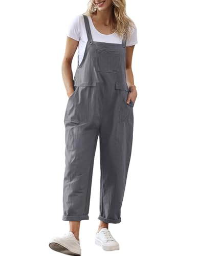 YESNO Women Long Casual Loose Bib Pants Overalls Baggy Rompers Jumpsuits with Pockets PV9 (XL PV9 Gray)