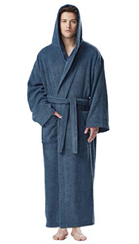 Arus Men's Long Hooded Classic Bathrobe Turkish Cotton Robe with Full Length Options, Extra Tall, Ocean Blue XX-Large