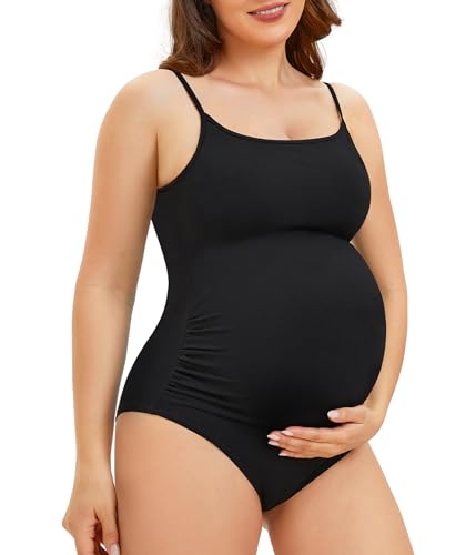 Likeonce Maternity Shapewear Bodysuit for Photoshoot Black Pregnancy Jumpsuits Onesie Square Neck Sleeveless Tank Top Shirts