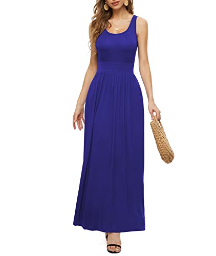 LILBETTER Women's Sleeveless Summer Maxi Beach Dresses Long Dresses(Royal Blue,Medium)