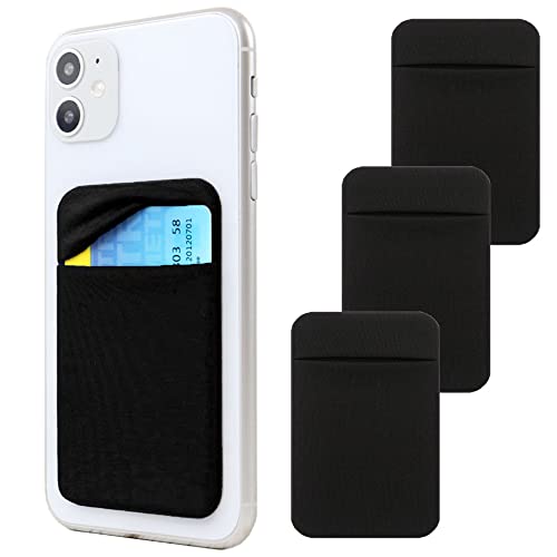 Fulgamo 3Pack Adhesive Phone Pocket,Cell Phone Stick On Card Wallet,Credit Cards/ID Card Holder(Double Secure) with Self Sticker for Back of iPhone,Android and All Smartphones. (Black)