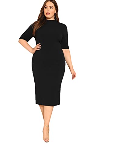 Floerns Women's Plus Size Mock Neck Short Sleeve Bodycon Pencil Midi Dress Black Pure 1XL