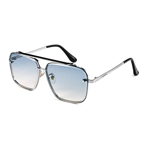 FEISEDY Sunglasses, Fashion Square Pilot Sunglasses, Vintage Metal Gradient Glasses for Men and Women, B4104