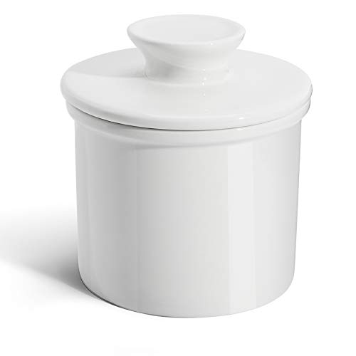 Sweese French Butter Dish - Butter Crock for Counter with Water Line for Fresh Spreadable Butter - French Butter Keeper with Lid - Housewarming Gift For The One Who Has It All - White