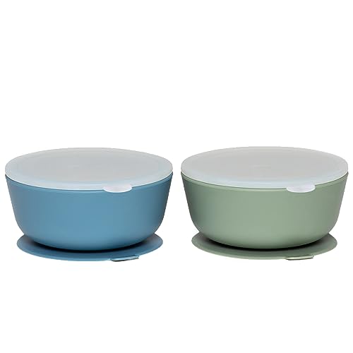 WeeSprout Suction Bowls for Baby & Toddlers (Set of 2) - 100% Silicone w/Plastic Lid - Leak Proof Feeding Supplies - Dishwasher & Microwave Safe Infant Dinnerware w/Extra Strong Base