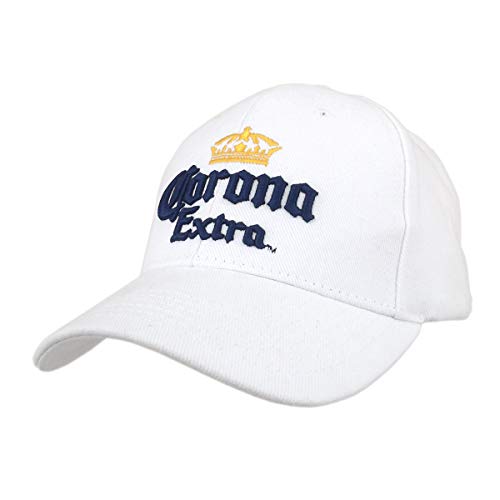 Tee Luv Corona Extra Beer Hat - Corona Crown Logo Baseball Cap (White)