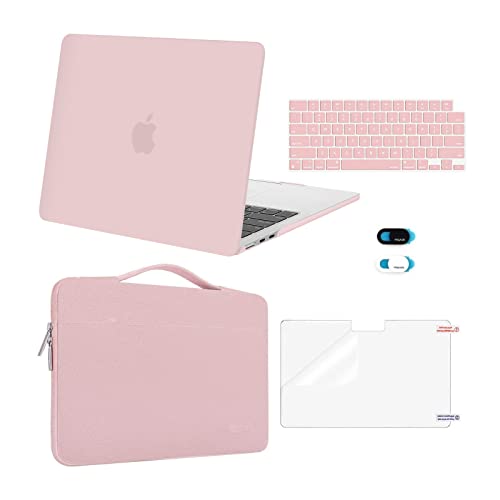 MOSISO Compatible with MacBook Air 13 inch Case 2024 2023 2022 M3 A3113 M2 A2681 Touch ID, Plastic Hard Case&Sleeve Bag&Keyboard Skin&Webcam Cover&Screen Protector for MacBook Air 13.6, Baby Pink