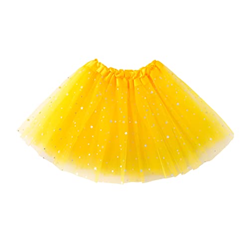 Jastore Girls Layered Stars Sequins Tutu Skirt Princess Ballet Dance Dress (Yellow)
