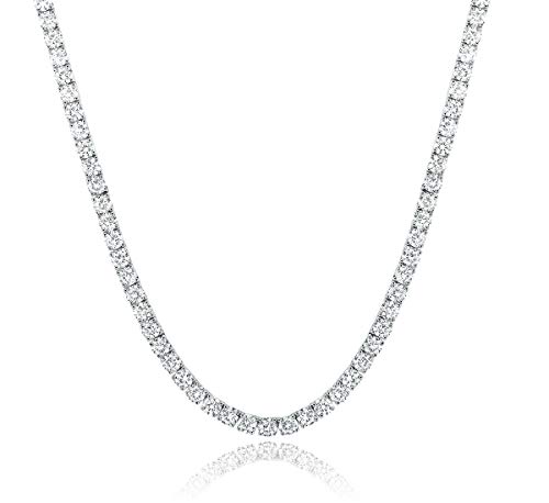 16 Inch Tennis Necklace 18K White Gold Plated | 4.0mm Round Cubic Zirconia Cut Faux Diamond Tennis Chain for Men and Women