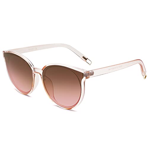 SOJOS Fashion Round Sunglasses for Women Men Oversized Vintage Shades SJ2057, Clear/Brown