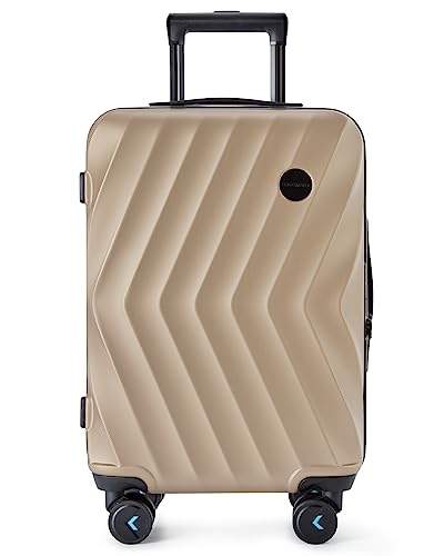 BAGSMART 20 Inch Carryon Luggage with Spinner Wheels, Hard Shell Suitcase, Lightweight, TSA Approved, Champagne