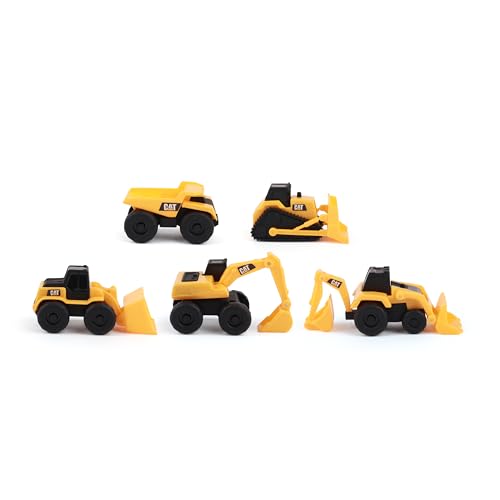 CAT Construction Toys, Little Machines 5pk Truck Toy Set, Includes Dump Truck, Front Loader, Bulldozer, Backhoe, and Excavator Vehicles with Moving Parts, Cake Toppers Ages 3+