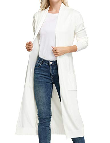 Womens Long Kimono Cardigans Lightweight Plus Size with Pockets(S,Ivory)