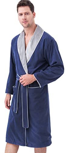 SEYANTE Plush Lined Microfiber Unisex Warm Spa Robe - Luxury Hotel Robe, Spa Bathrobe (Navy Blue, X-Large)