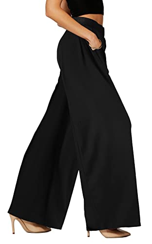 Conceited Palazzo Pants with Pockets for Women - High Waisted Wide Legged - Solid Black - One Size - 715854664499