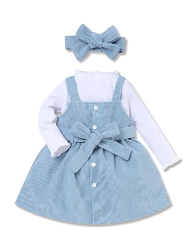 oklady Toddler Girl Clothes Solid Color Long Sleeve Top and Overall Skirts Set Fall Winter Clothing Set Girl Clothes 3T-4T