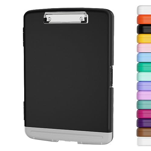 Piasoenc Clipboard with Storage, 8.5x11' Storage Clipboards with Pen Holder and A4 Legal Paper Folder, Heavy Duty Plastic, Folio & Side-Opening, Low Profile Clip, for Nurses,Teachers,Lawers,Black