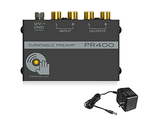 Kinter PR400 Ultra Compact Phono Vinyl Turntable Preamp - Mini Electronic Audio Stereo Phonograph Preamplifier with Gold Plated RCA Input and Outputs & Low Noise Operation 12 Volt DC Adapter Included