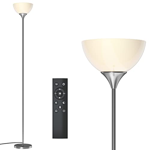 PESRAE Floor Lamp, Remote Control with 4 Color Temperatures, Torchiere Floor lamp for Bedroom, Standing Lamps for Living Room, Bulb Included (Brushed Nickel)