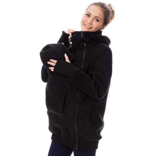 Women Kangaroo Hoodie for Mom and Baby, 2-in-1 Keep Warm in Winter, Maternity Sweatshirt for Baby Carriers Black …