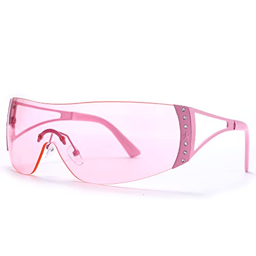 GUVIVI Wrap Around Y2K Sunglasses for Women Men Shield Flat Top Sunglasses Futuristic Frameless Gradient Lens Sun Glasses