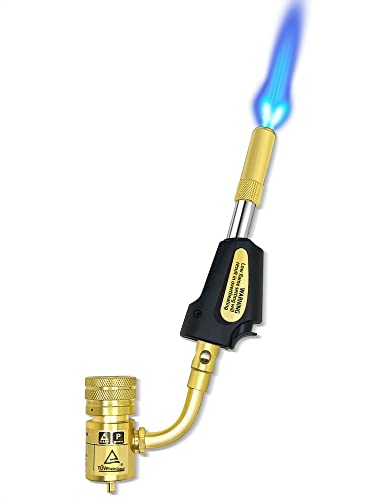 Turbo Torch Tips with Gas Self-Igniter Adjustable Flame Knob Brass Tip 360° Swivel Tips CGA600 Interface Compatible with Propane MAP MAP Gas for Soldering Brazing Plumbing Welding.