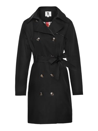 SaphiRose Women's Water-Resistant Trench Coat Double-Breasted Long Peacoat with Removable Hood(Black Medium)