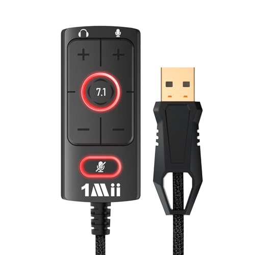 [Upgrade] 1Mii USB Sound Card USB to 3.5mm Jack Audio Adapter - Virtual 7.1 Surround Sound - USB Adapter for PS4/PC/MAC/Stereo Headsets, External Sound Card No Drivers Needed Plug and Play