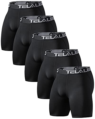 TELALEO 5 Pack Compression Shorts for Men Spandex Sport Shorts Athletic Workout Running Performance Baselayer Underwear Black M
