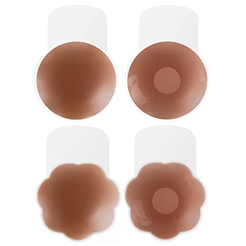 MSLO Lifting Nipple Covers Breast Petals Reusable Adhesive Invisible Bra Silicone Sticky Pasties Lift Wing for Women (4.0 inch, Brown, 4)