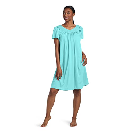 Miss Elaine Women's Short Tricot Nightgown (Medium, Aquamarine)