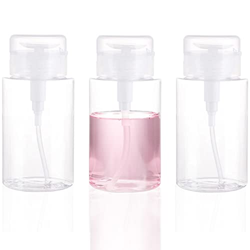 3 Pack Push Down Pump Dispenser Empty Push Top Bottles Containers for Nail Polish Makeup Remover Micellar Water Facial Toner 6.7oz/200ML