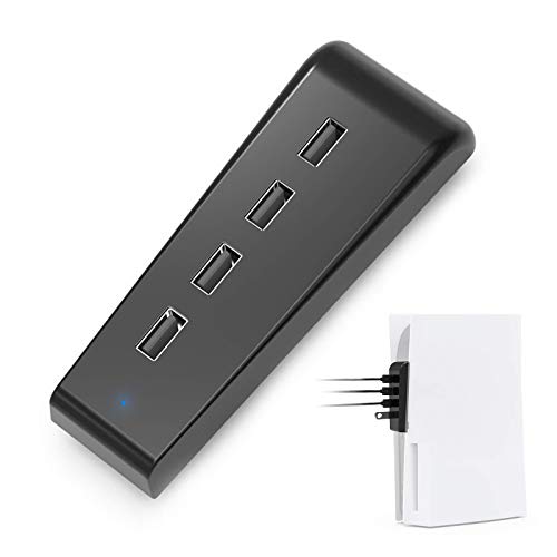 NexiGo PS5 4 Ports USB Hub, [Minimalist Design], High-Speed Data Transfer, Fast Charging Ports for DualSense Controller, Splitter Expander for Playstation 5 Disc & Digital Edition