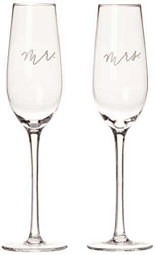 Pearhead Mr. & Mrs. Champagne Flute Set, His and Hers Wedding Day Toasting Glasses, Tall Wine Glasses, Bridal Shower Gift Idea