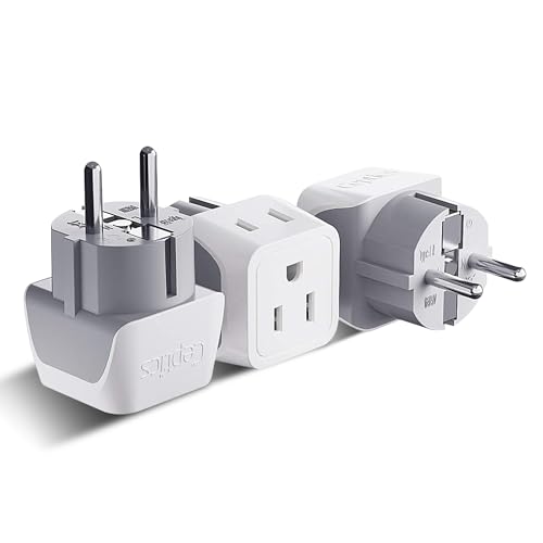 Ceptics Schuko Germany, France Plug Adapter, Dual Input - Ultra Compact Light Weight - Usa to Russia, South Korea Travel Adaptor Plug - Type E/F (3 Pack)