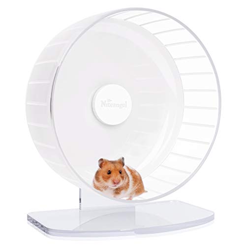 Niteangel Super-Silent Hamster Exercise Wheels: - Quiet Spinner Hamster Running Wheels with Adjustable Stand for Hamsters Gerbils Mice Or Other Small Animals (L, White)