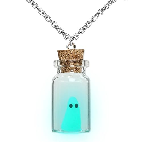 TKHLT Ghost Necklace, (Blue) The Adopt A Ghost Necklace Ghost in A Bottle Pendant Necklace Halloween Jewelry for Women and Men