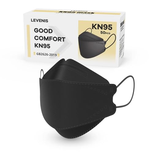 LEVENIS KN95 Face Masks 50 Pack, Breathable Comfortable and Disposable KN95 Mask, Black
