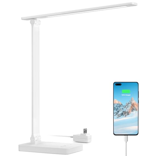 Lepro LED Desk Lamp with USB Charging Port Dimmable Home Office Touch Control Reading Table Lamp,3 Color Modes with 5 Brightness Level, School Dorm Room Essentials, Task Lamp, Sewing, Crafting, White