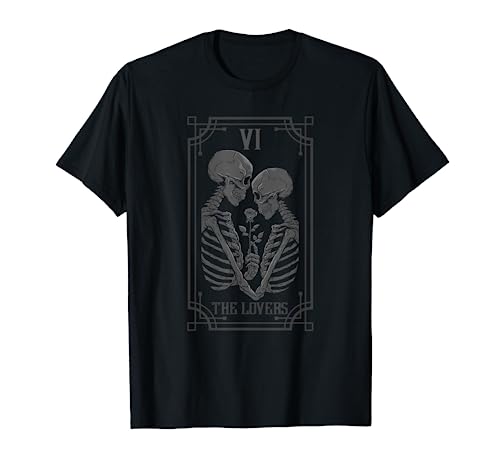 Tarot Card Shirt The Lovers Skeleton Goth Halloween Witch T-Shirt