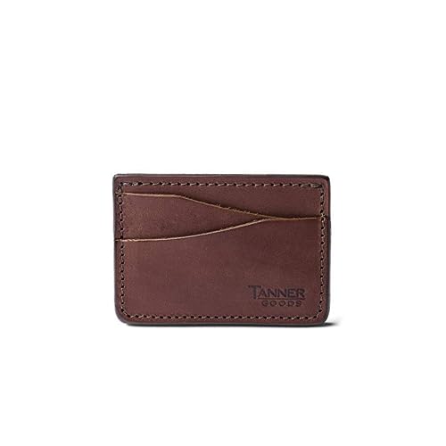 TANNER GOODS Mens Wallet, Journeyman. Mens Leather Wallets. Front Slim 4 Card Pocket Wallet, Cardholder. Made in USA, Cognac Brown English Bridle Leather