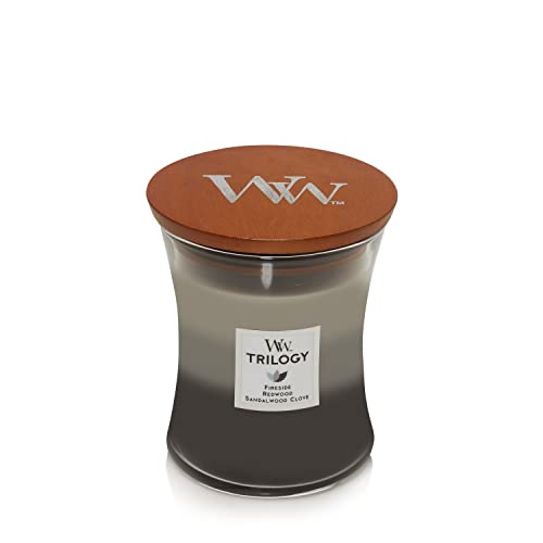 WoodWick Medium Hourglass Candle, Warm Woods - Premium Soy Blend Wax, Pluswick Innovation Wood Wick, Made in USA