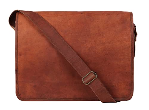 RUSTIC TOWN 11 inch (Small) Vintage Crossbody Shoulder Full Grain Leather Pad/Tablet Messenger Bag (For 10.5 inch iPad Pro, Brown)