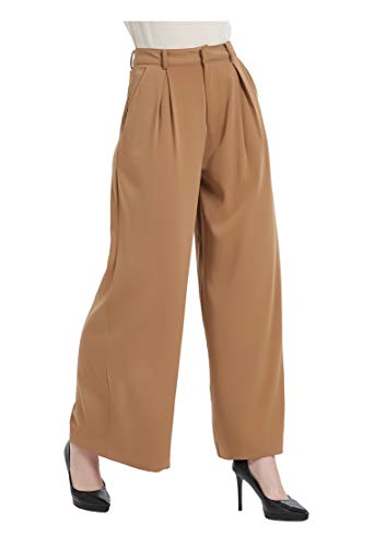 Tronjori Women High Waist Casual Wide Leg Long Palazzo Pants Trousers Regular Size(L, Camel)