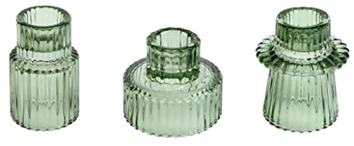 Vixdonos Taper Glass Candlestick Holders Tealight Candle Holders for Table Centerpieces, Wedding Decor and Dinner Party (3 Pcs, Green)