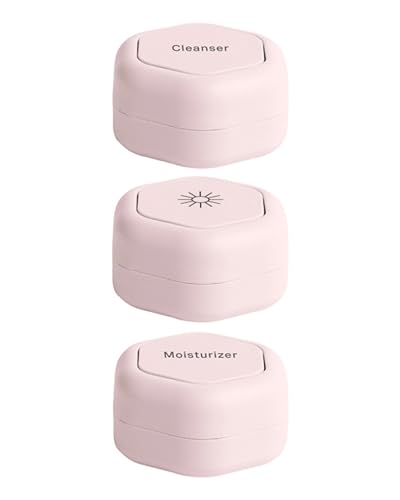 Cadence Travel Containers - Skincare Set - Magnetic Travel Capsules - For Facial Cleanser, Moisturizer, Sunscreen - 3 Medium Capsules (0.56oz) with Cleanser, Moisturizer & Sun-Icon Labels - Petal