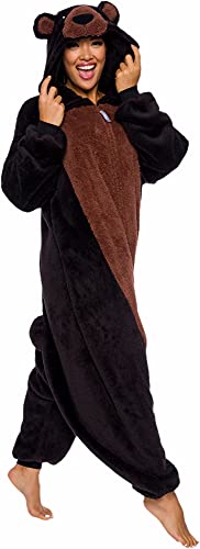 Funziez! Sherpa Bear Adult Onesie - Animal Halloween Costume - Plush Teddy One Piece Cosplay Suit for Adults, Women and Men
