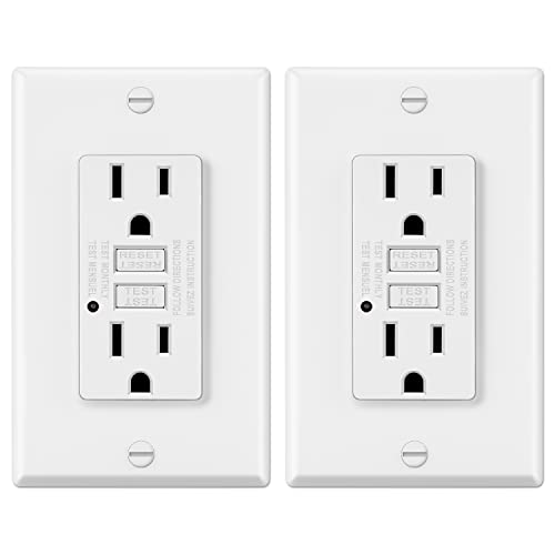 ELECTECK 2 Pack GFCI Outlets 15 Amp, Non-Tamper Resistant, Decor GFI Receptacles with LED Indicator, Ground Fault Circuit Interrupter, Wallplate Included, ETL Listed, White